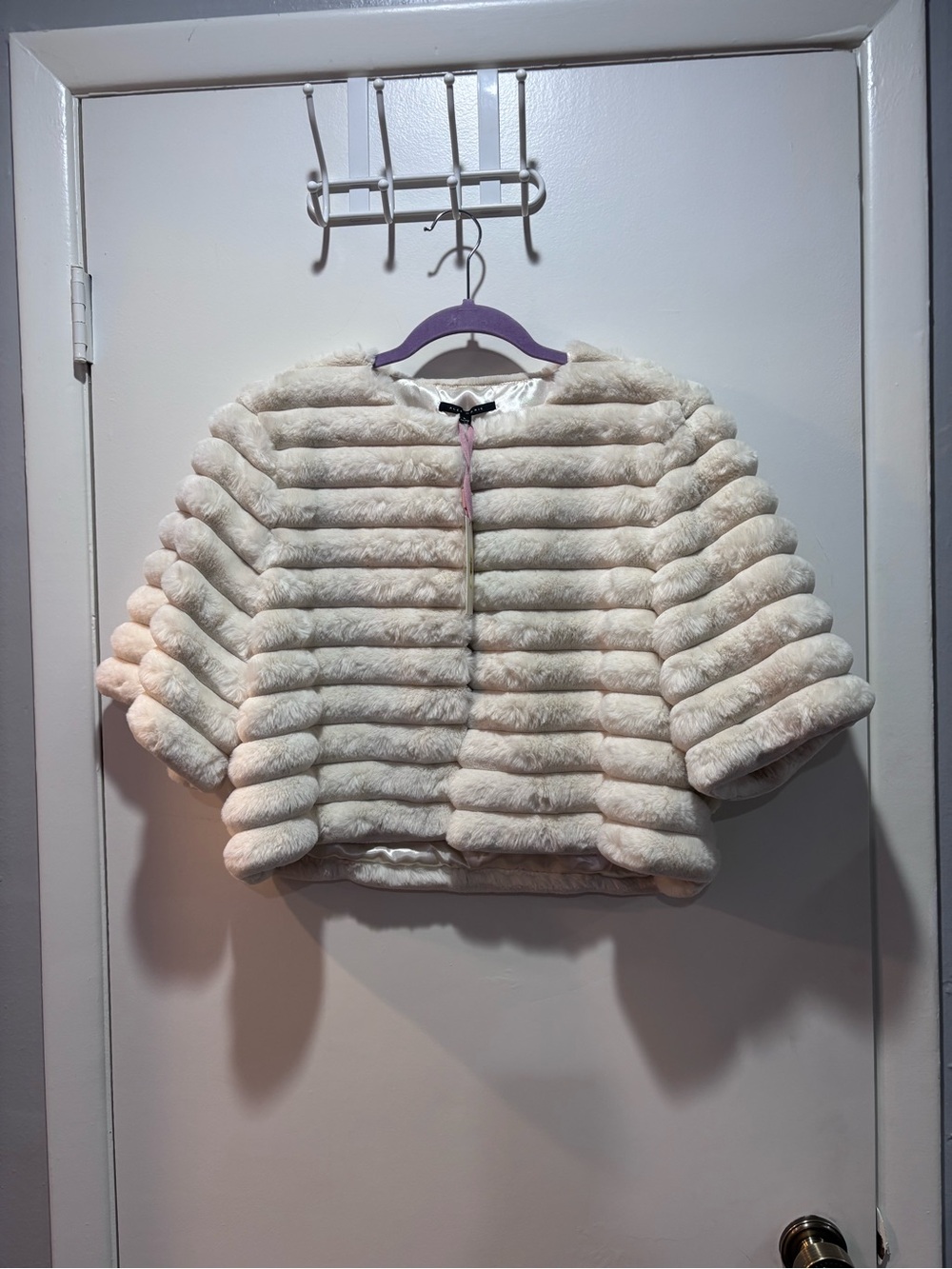 Alex Marie Cream Faux Fur Cropped Jacket